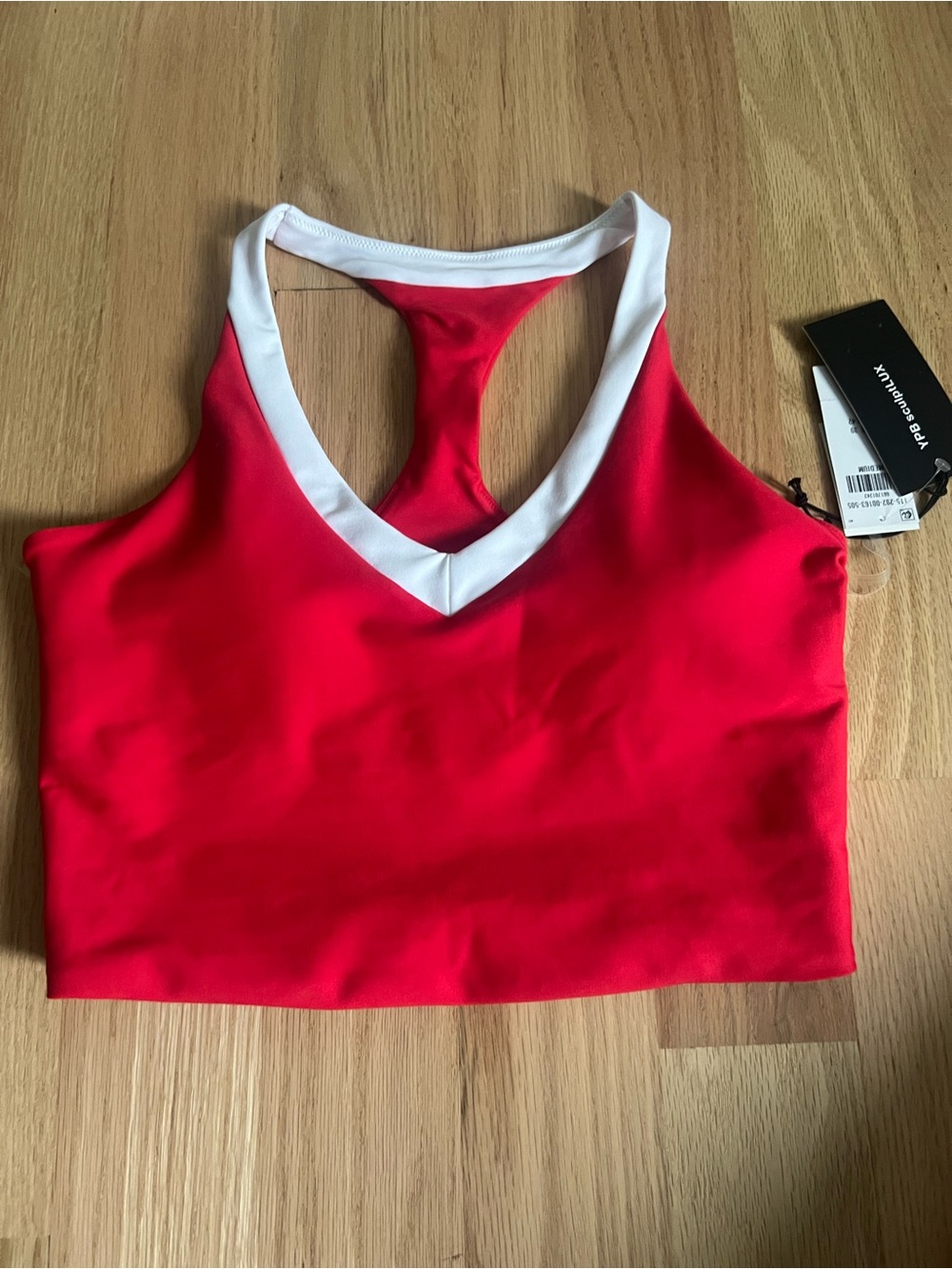Red Racerback V-Neck Sports Bra Crop Top - Abercrombie and Fitch